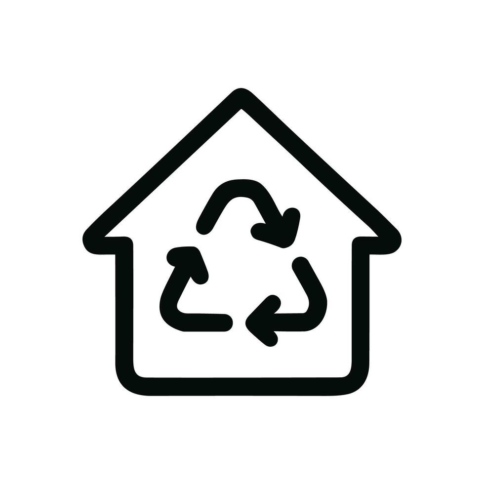 Minimalist Outline Eco House with Recycle Symbol Environment Icon Design vector
