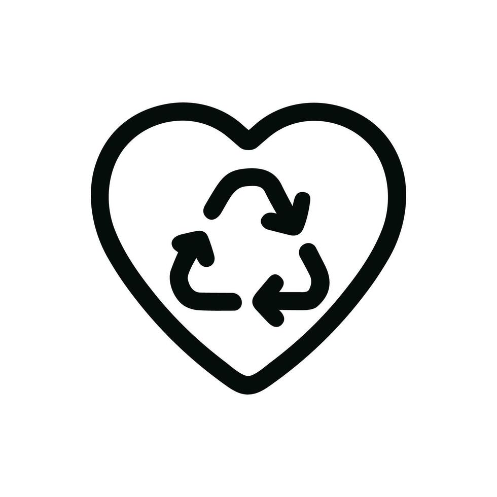 Simple Outline Heart Recycle Symbol Icon on White Background vector