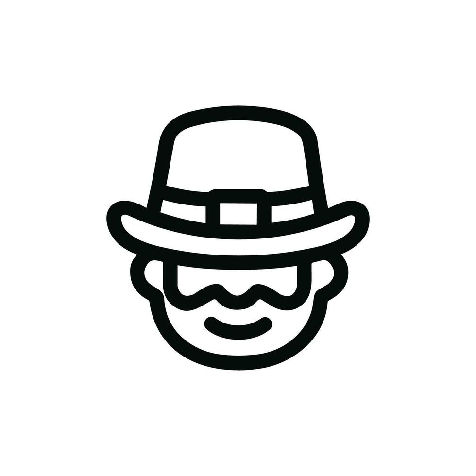 Minimalist Outline Leprechaun Face with Hat Icon for Saint Patricks Day Event vector