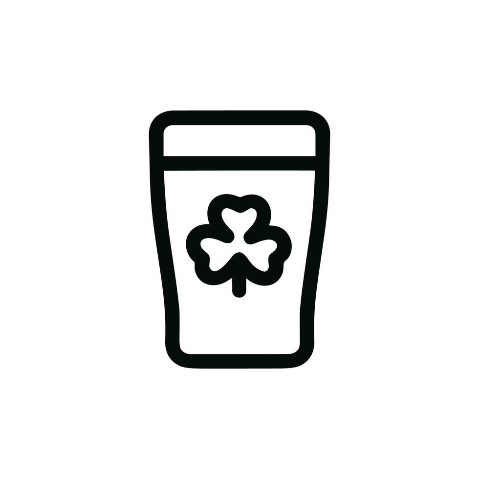 Minimalist Outline Glass of Stout Beer with Shamrock for Saint Patrick's Day Icon vector