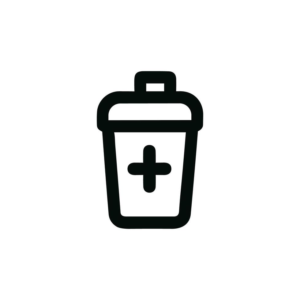 Outline Simple Trash Can with Plus Sign Minimalist Style Icon vector