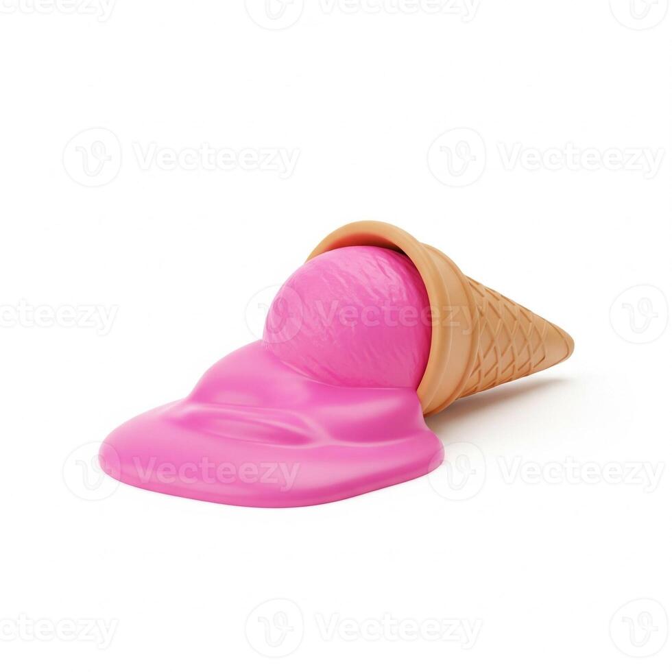 Spilt strawberry ice cream isolated on white, 3D illustration photo