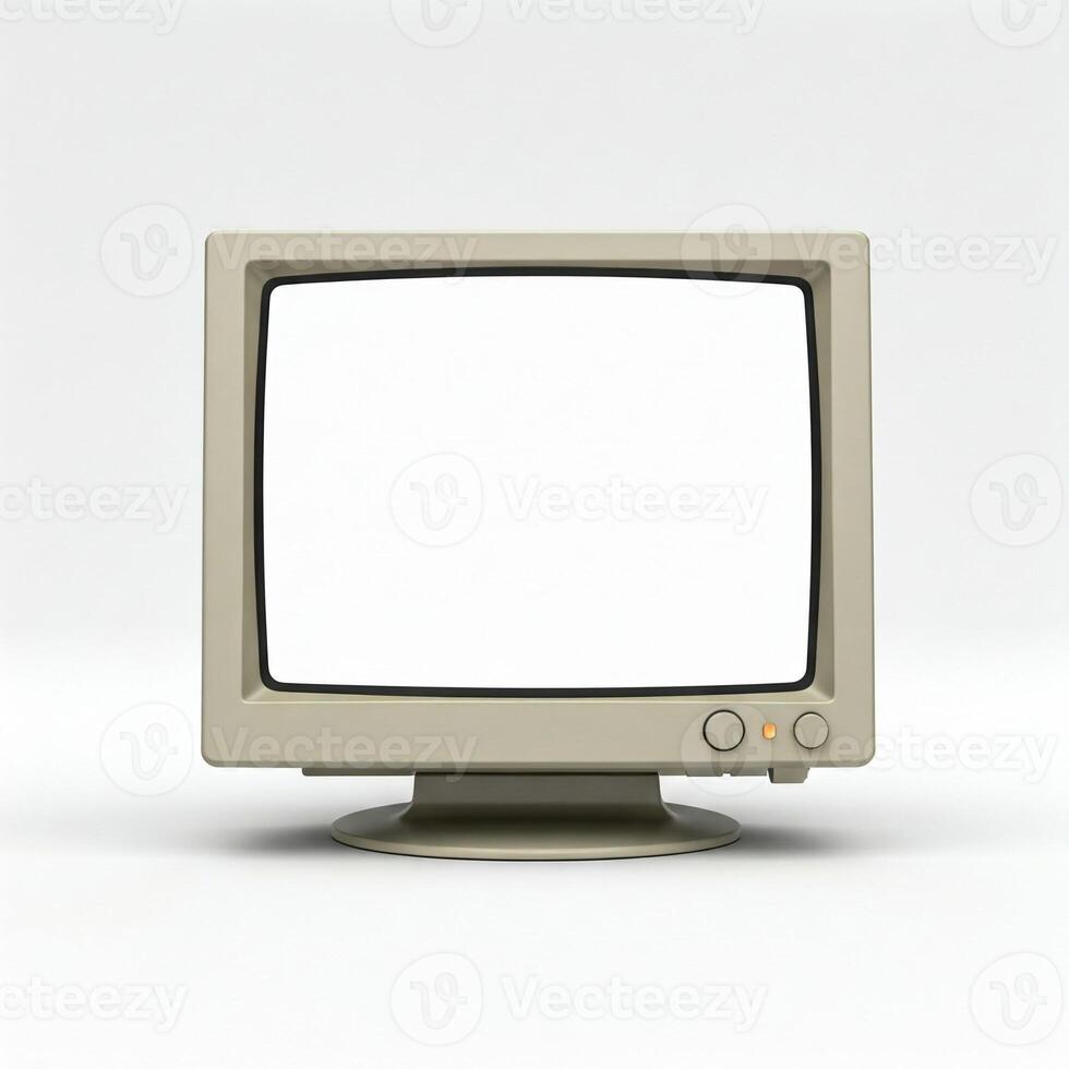 Mock vintage computer monitor screen isolated on white photo