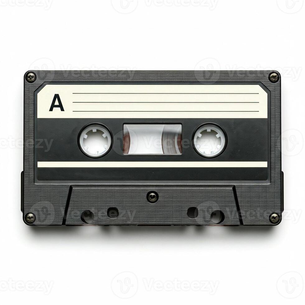 A vintage cassette tape with a blank label isolated on white photo