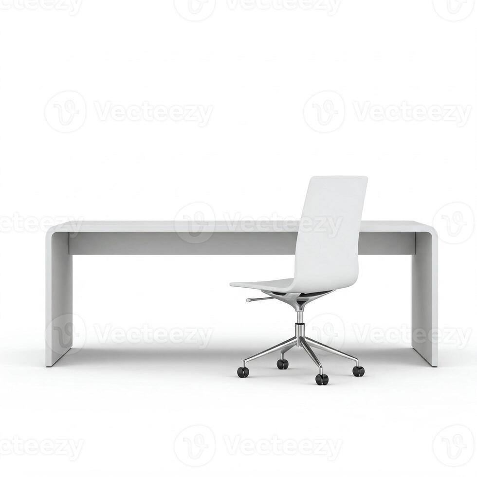 A simple plain white desk and chair isolated on white photo