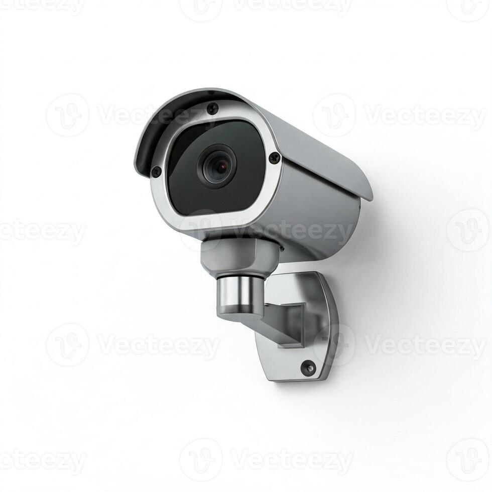 A security camera on a plain white wall photo