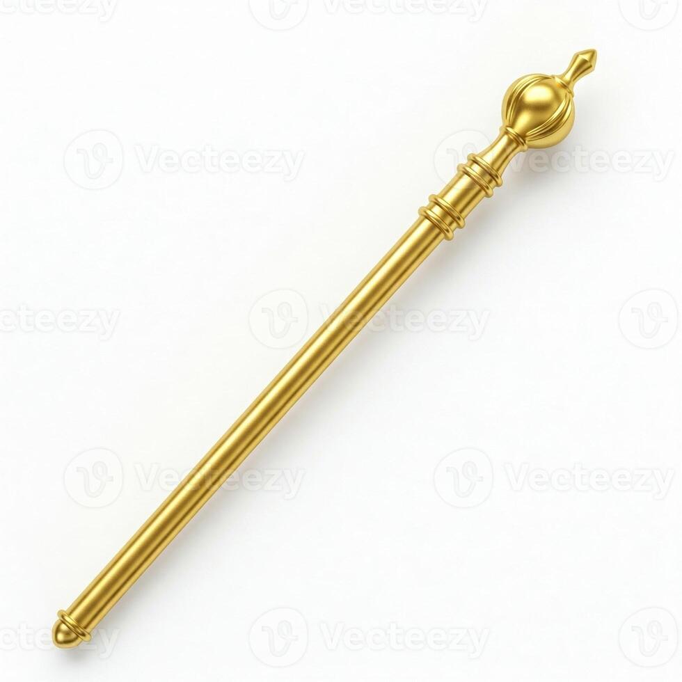 Shiny golden royal scepter isolated on white photo