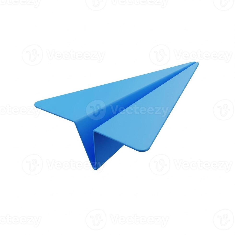 3D illustration of a blue paper plane isolated on white photo
