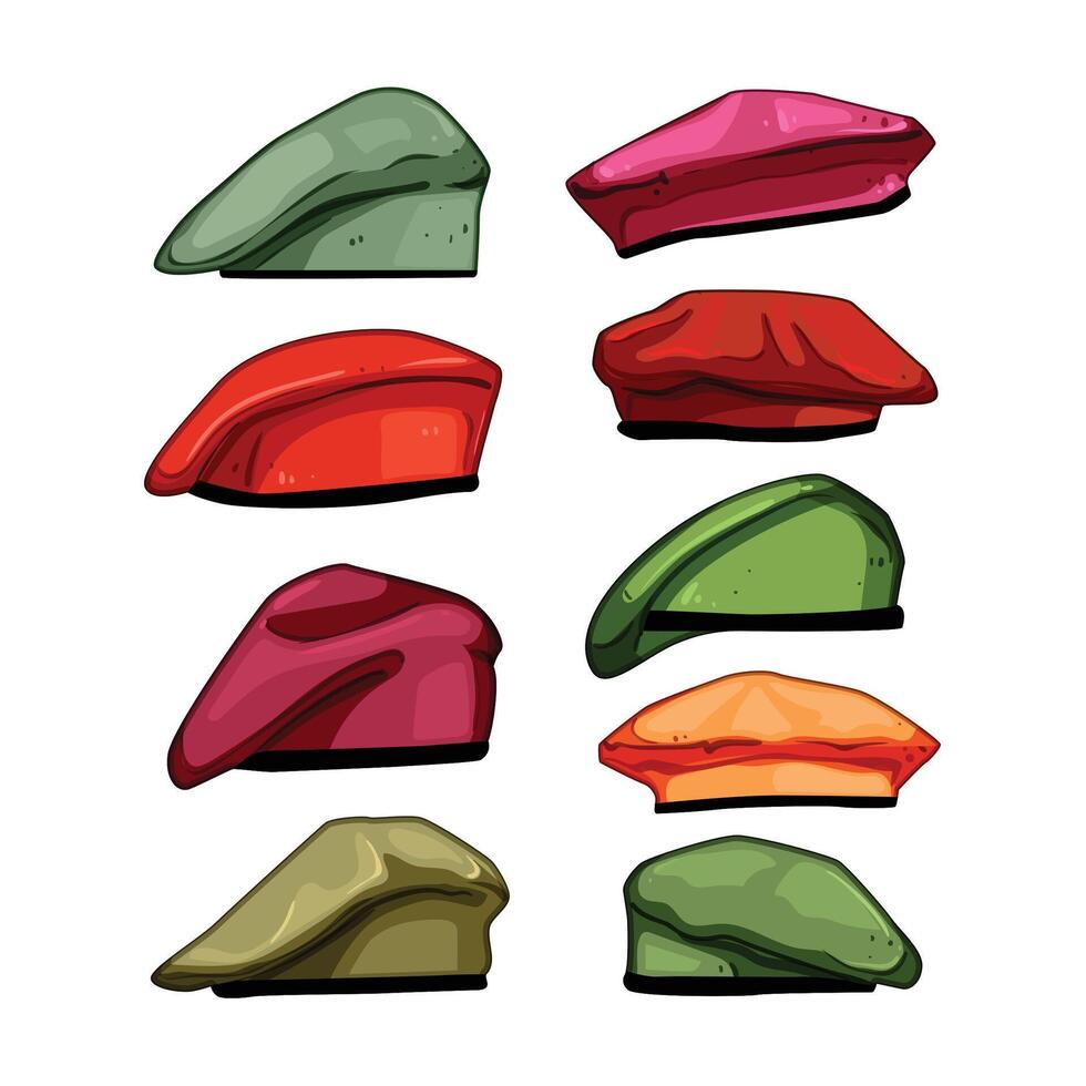 hat beret military set cartoon illustration vector