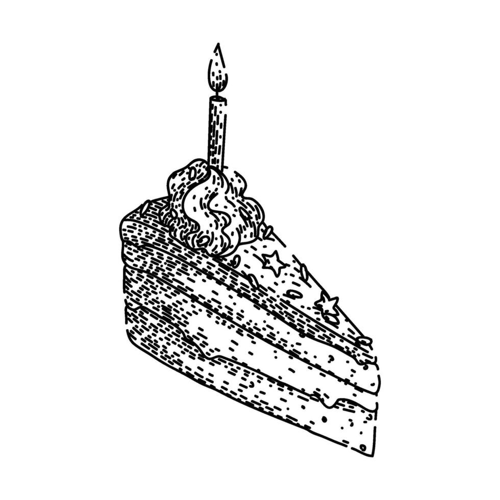 candle birthday cake piece sketch hand drawn item vector