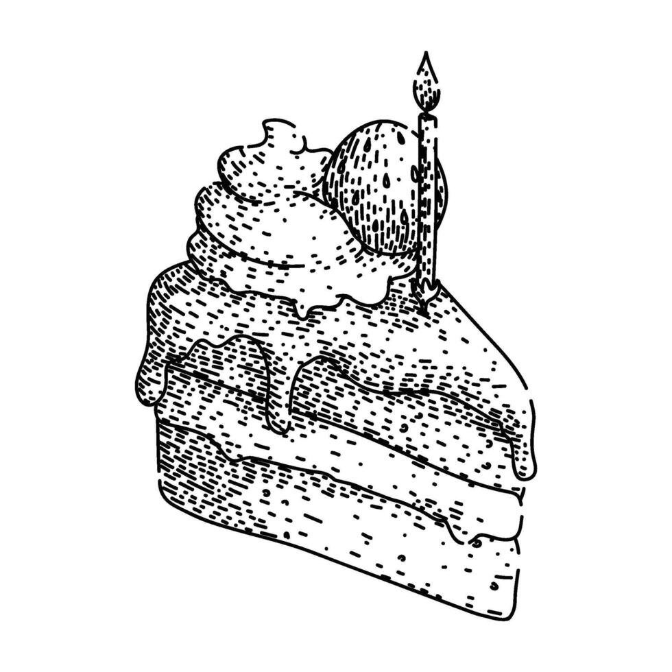 dessert birthday cake piece sketch hand drawn item vector