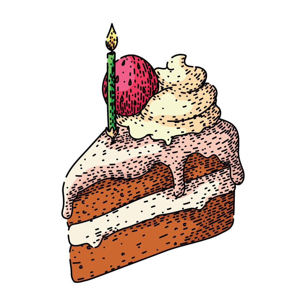 dessert birthday cake piece sketch hand drawn element vector
