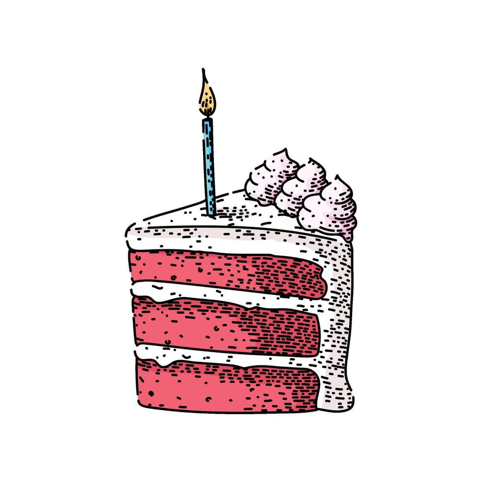 celebration birthday cake piece sketch hand drawn element vector