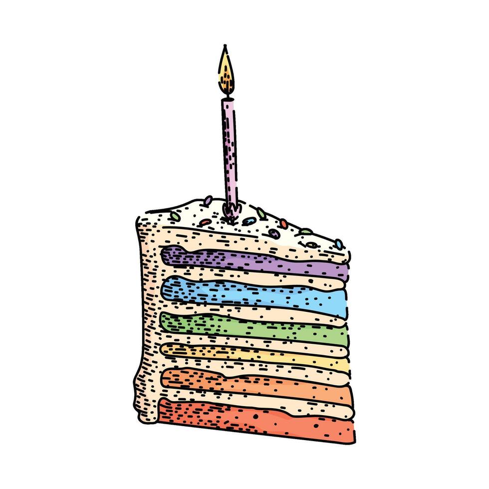 frosting birthday cake piece sketch hand drawn item vector