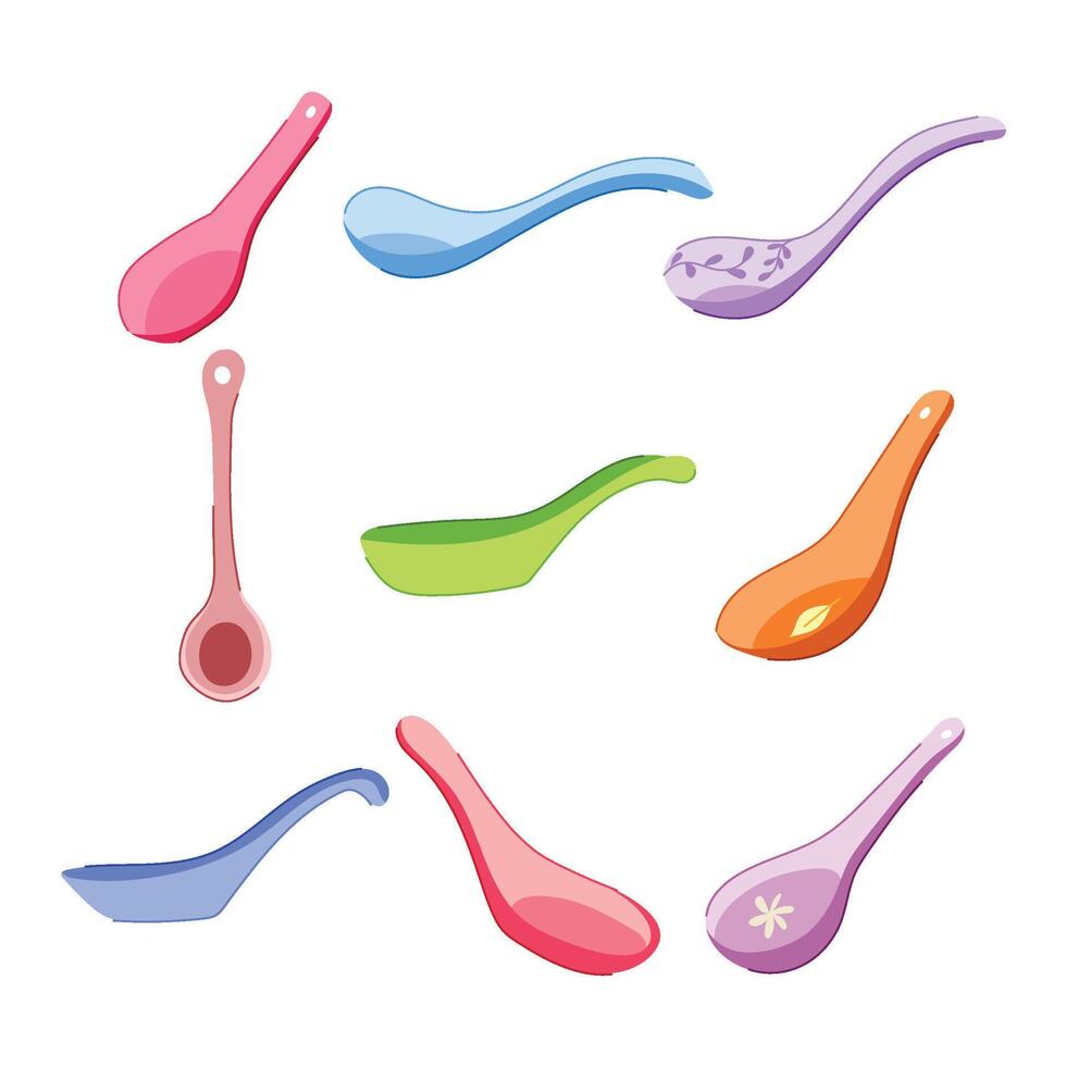 soup ceramic spoon set cartoon illustration vector