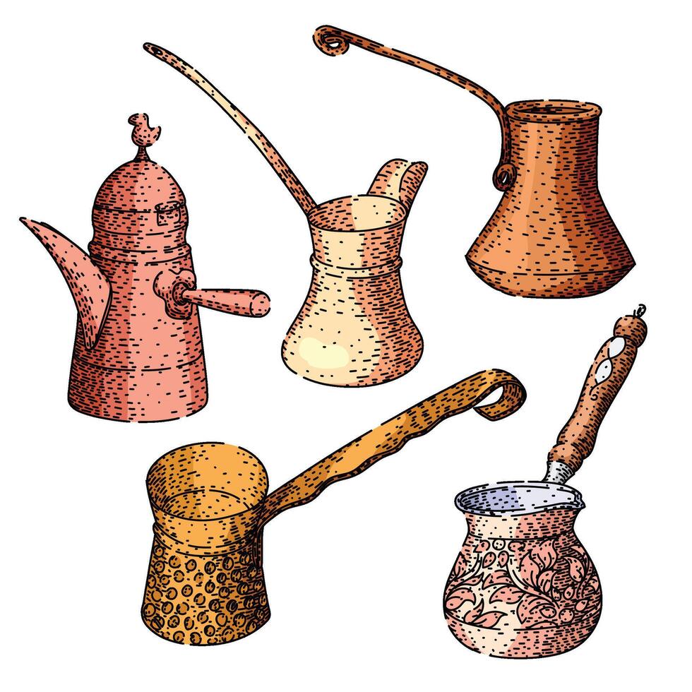 cezve turkish coffee set sketch hand drawn vector