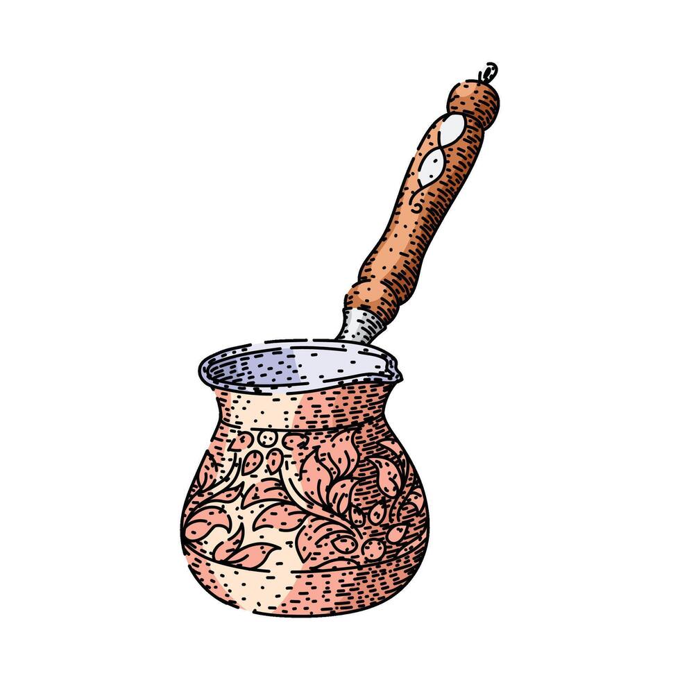 brew cezve turkish coffee sketch hand drawn vector