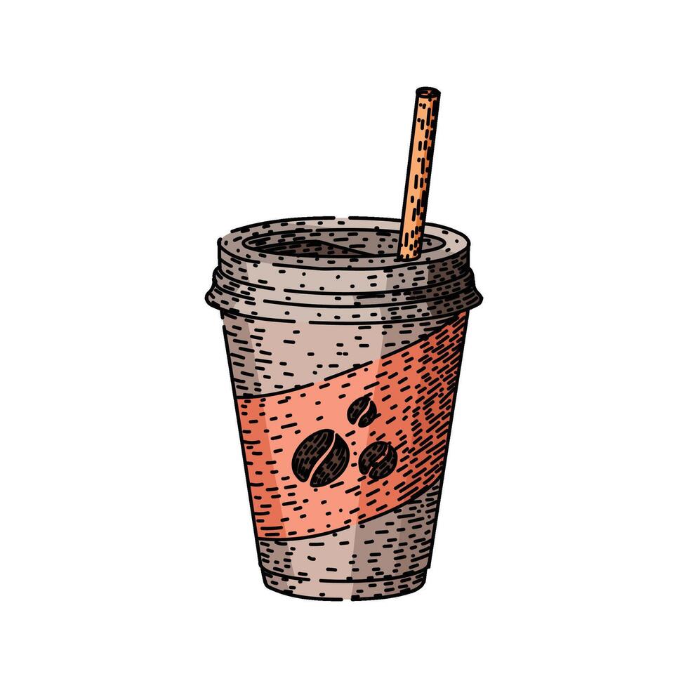latte coffee cup sketch hand drawn item vector