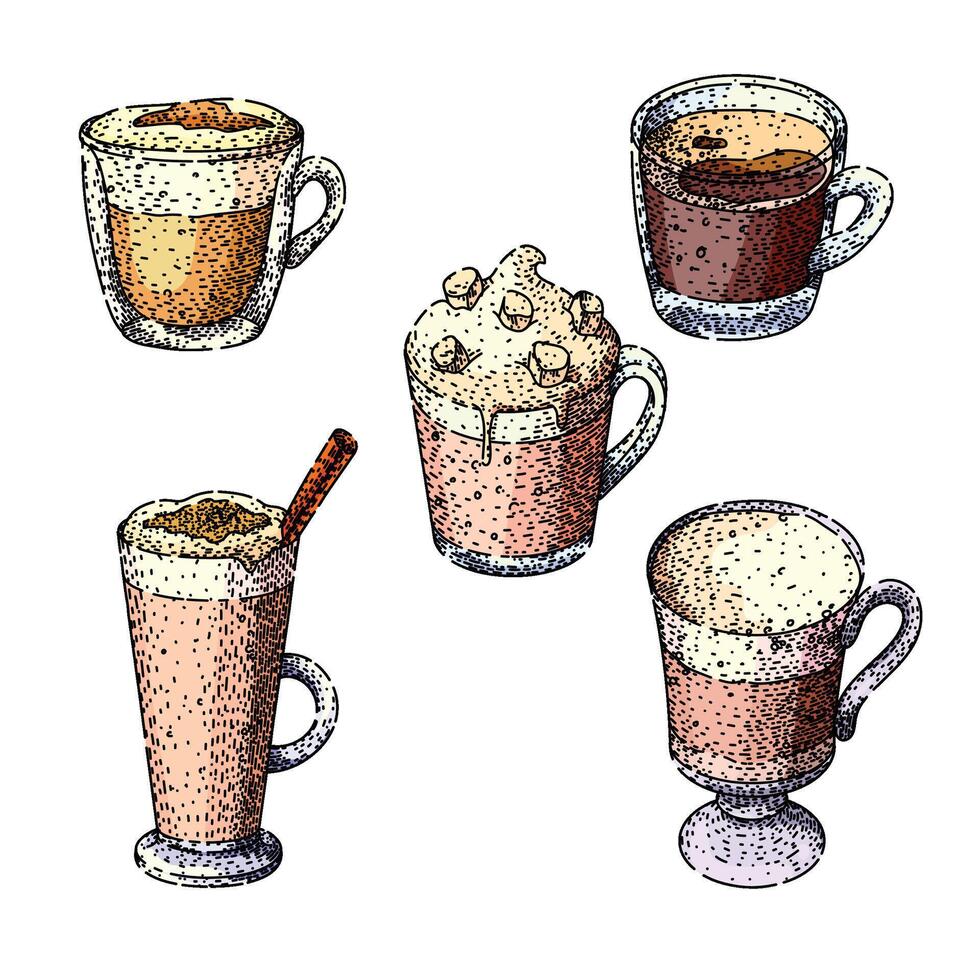 coffee glass set sketch hand drawn vector