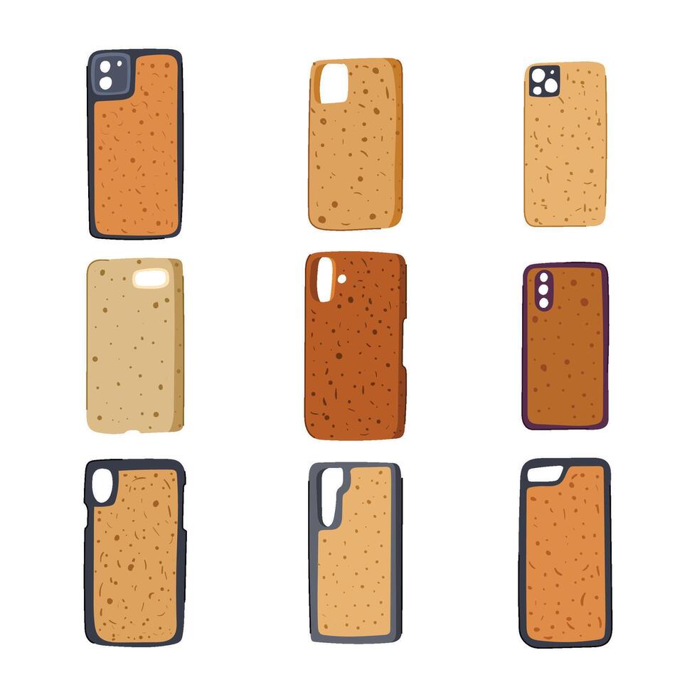 phone cork case set cartoon item vector