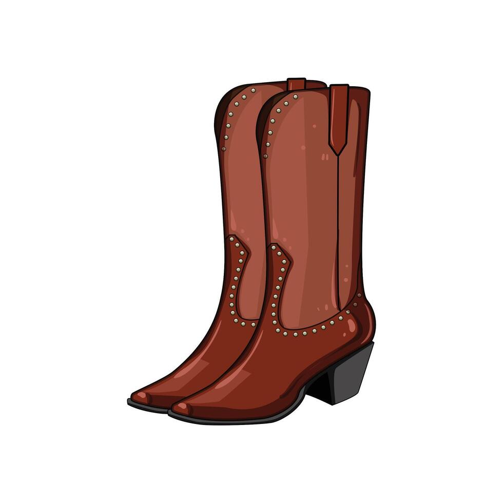 cowgirl embroidered boots cartoon illustration vector