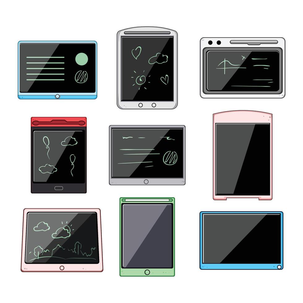 handwriting digital pad set cartoon illustration vector