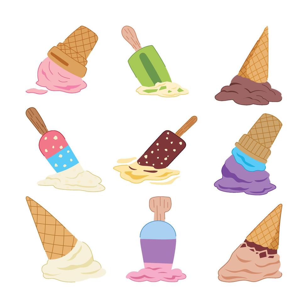 ice fallen cream set cartoon illustration vector