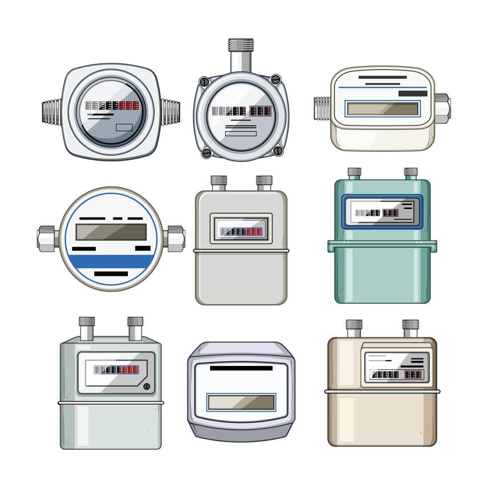 meter gas set cartoon illustration vector