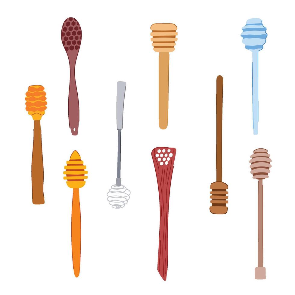 dipper honey stick set cartoon illustration vector