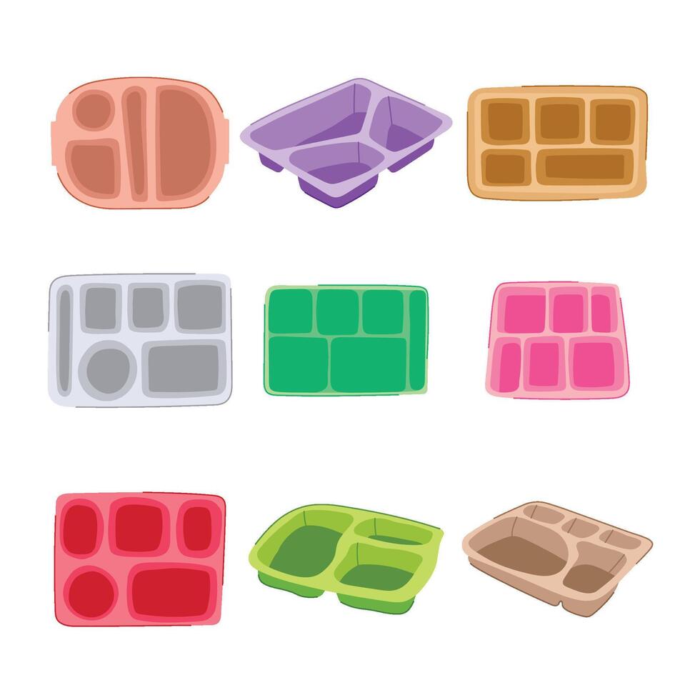 section multi meal tray set cartoon vector