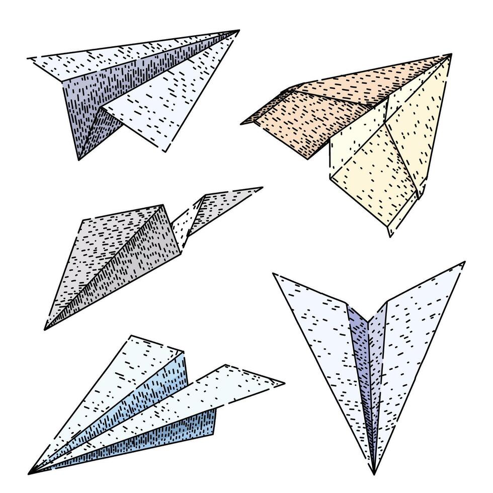 paper plane set sketch hand drawn vector