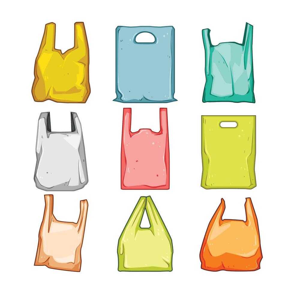 shopping plastic bag set cartoon illustration vector