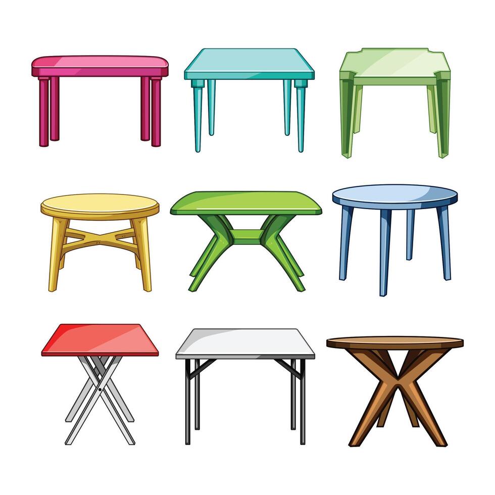 table plastic set cartoon illustration vector