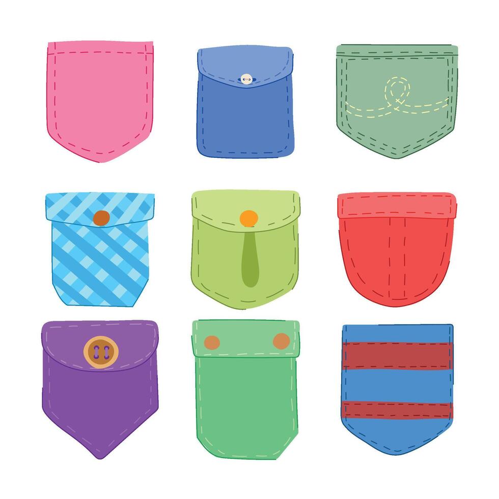 set pocket cartoon illustration vector