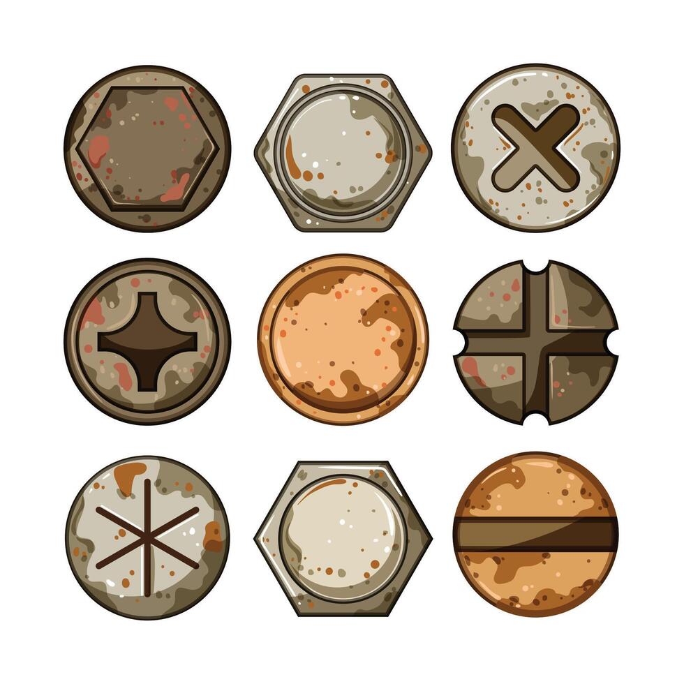 screw rusty head set cartoon item vector