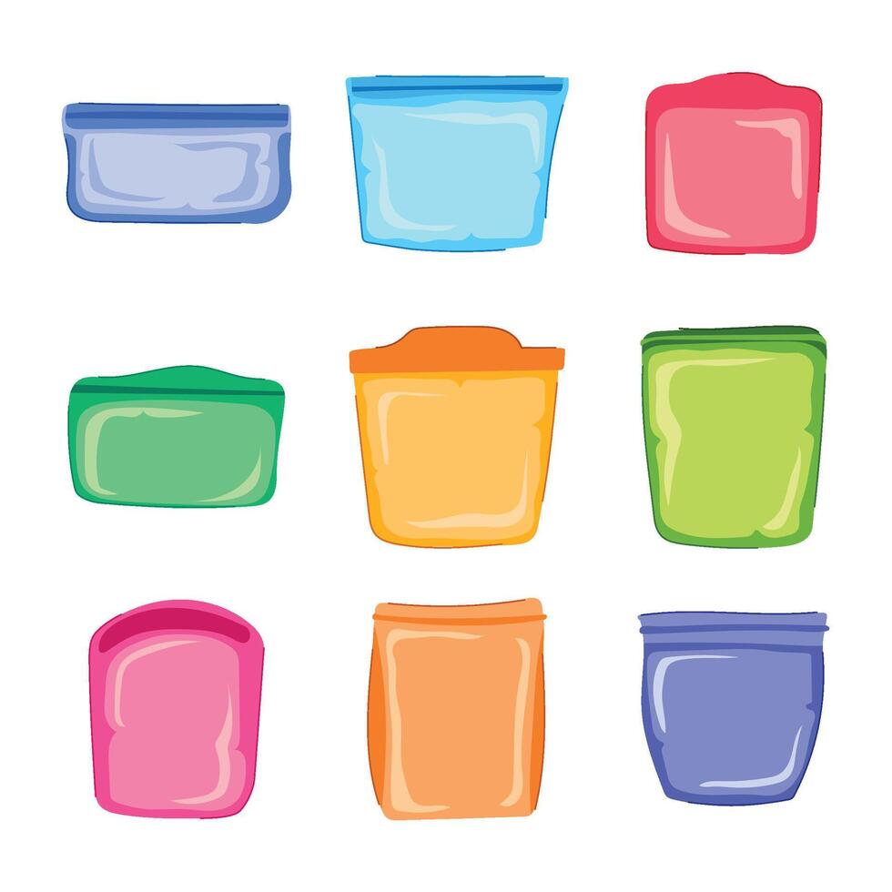 snack silicone bag set cartoon illustration vector