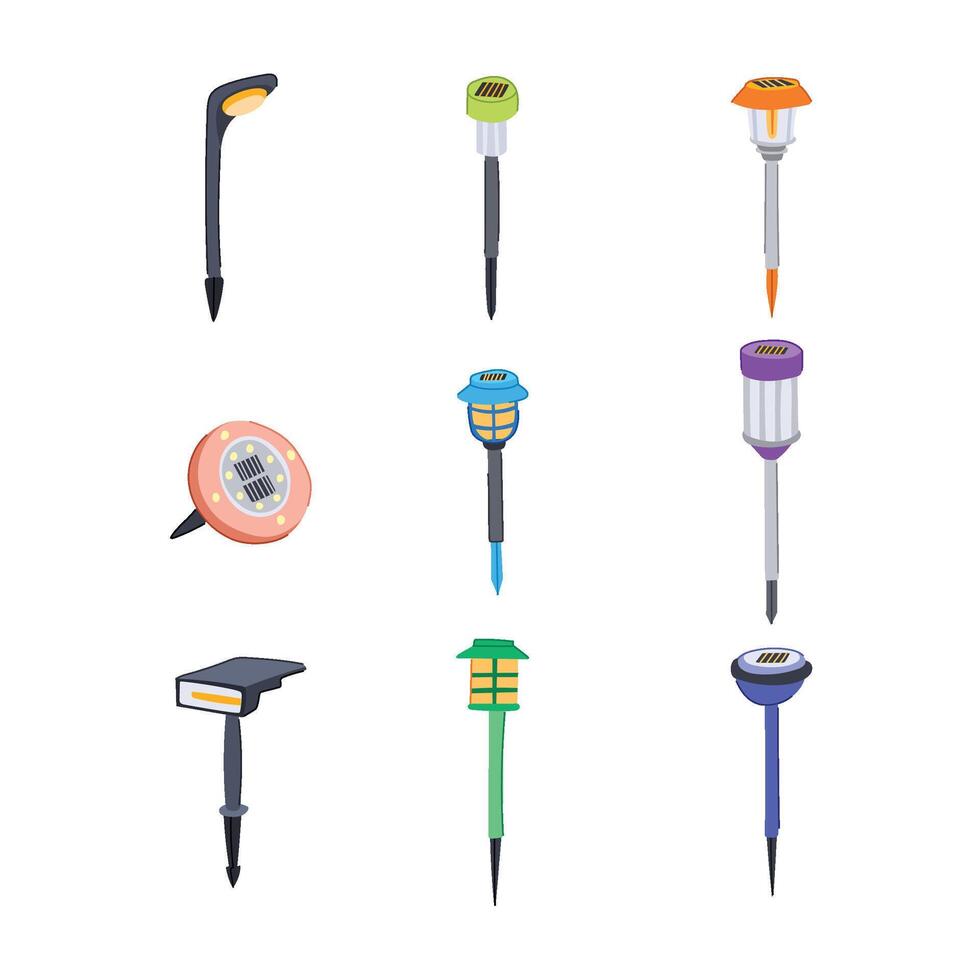 powered solar garden lamp set cartoon vector