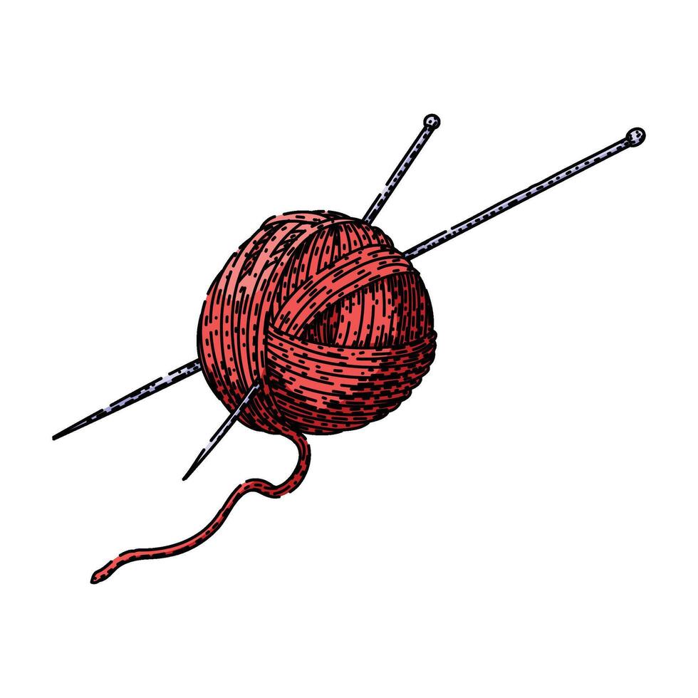 wool yarn needle knit sketch hand drawn vector