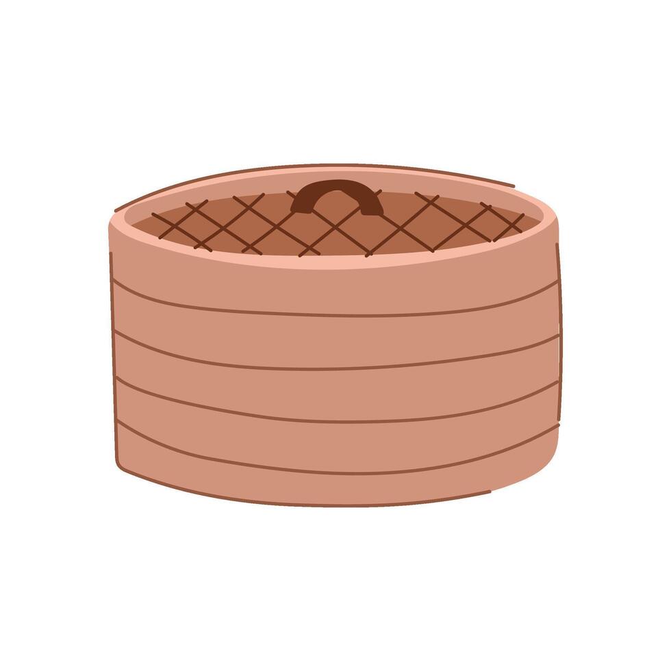 bamboo cooking steamer basket cartoon illustration vector