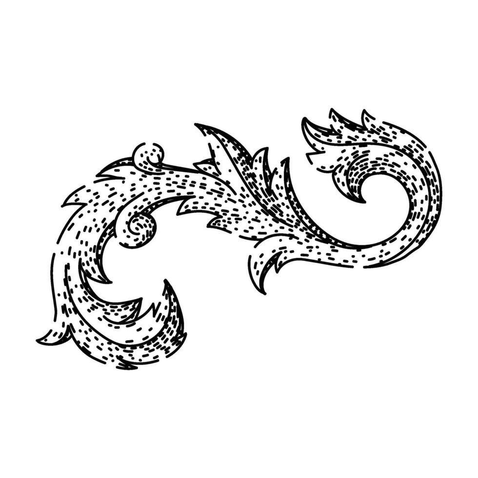 floral baroque victorian border sketch hand drawn black vector