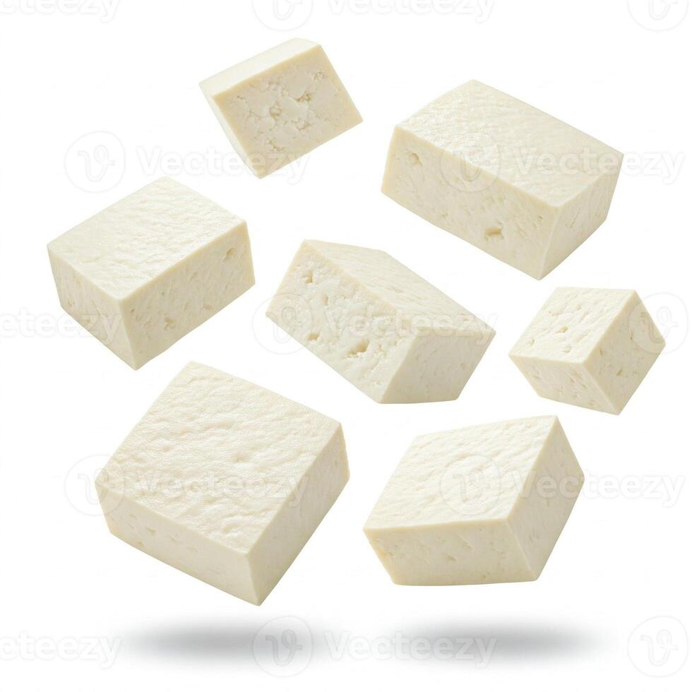 Tofu slices isolated on white photo