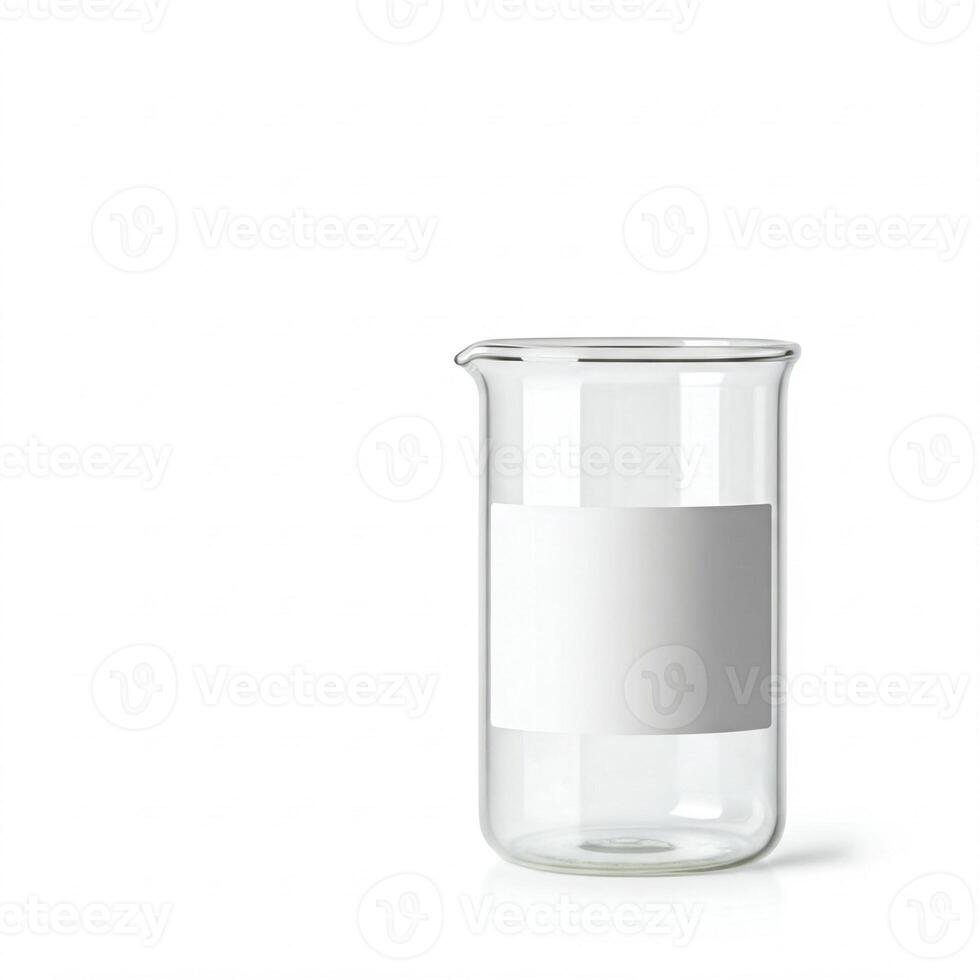 Simple beaker with a plain white label isolated on white photo