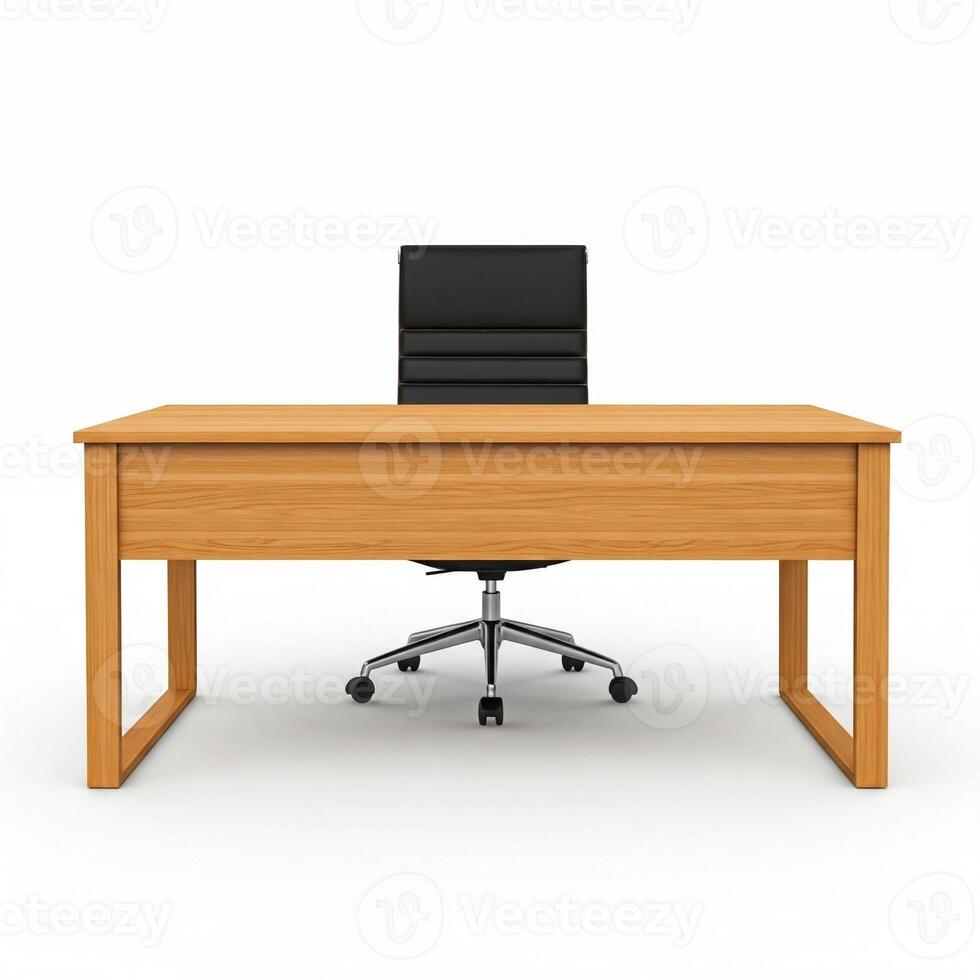 Simple office desk and chair isolated on white photo