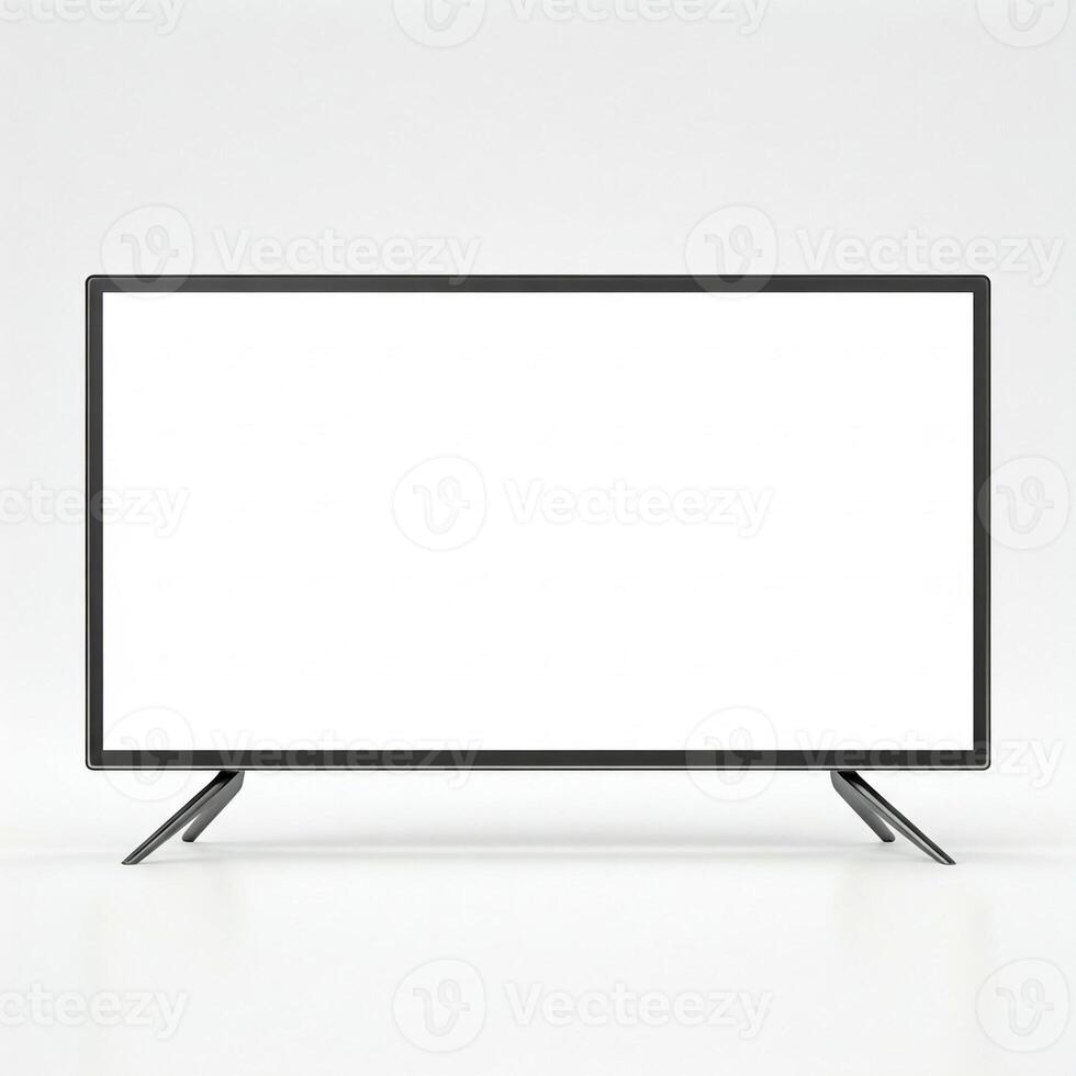 Plain white mock TV Screen isolated on white photo