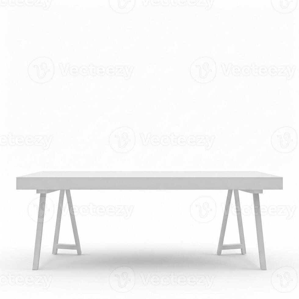 Modern simple plain white table isolated on white photo