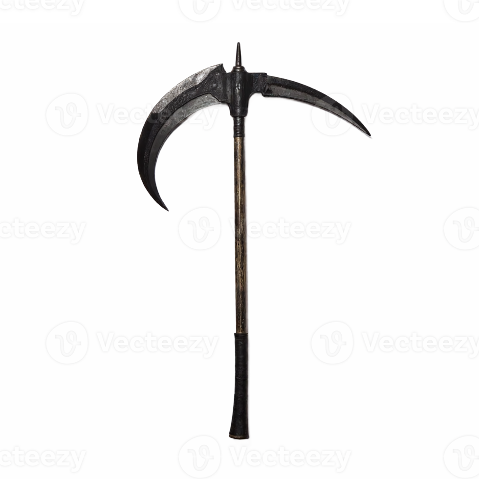 Double Bladed Polearm Weapon with Curved Blades and Wooden Handle Isolated Transparent Background png