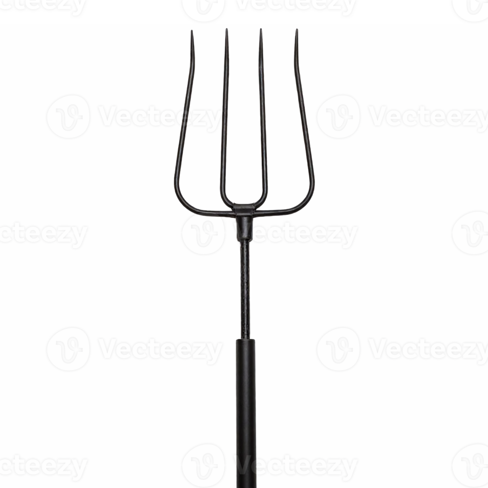 Black Three Prong Garden Pitchfork with Long Handle Isolated on Transparent Background Clipping Path png