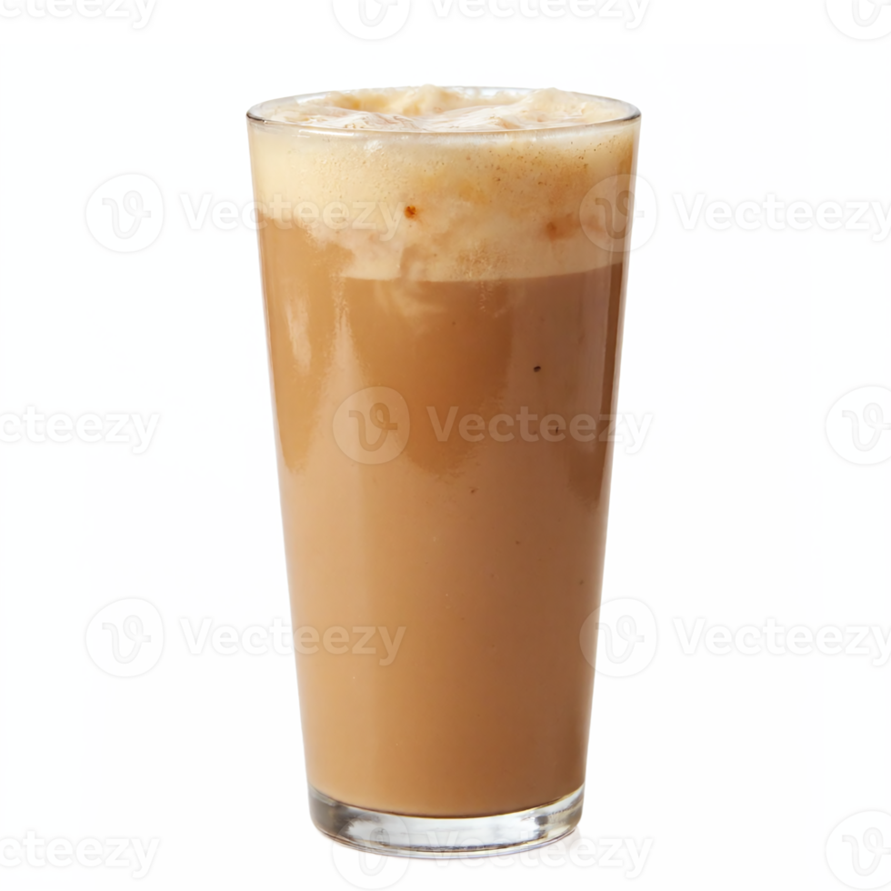 Creamy Iced Coffee Beverage Glass with Foam on Top Transparent Background Clipping Path png
