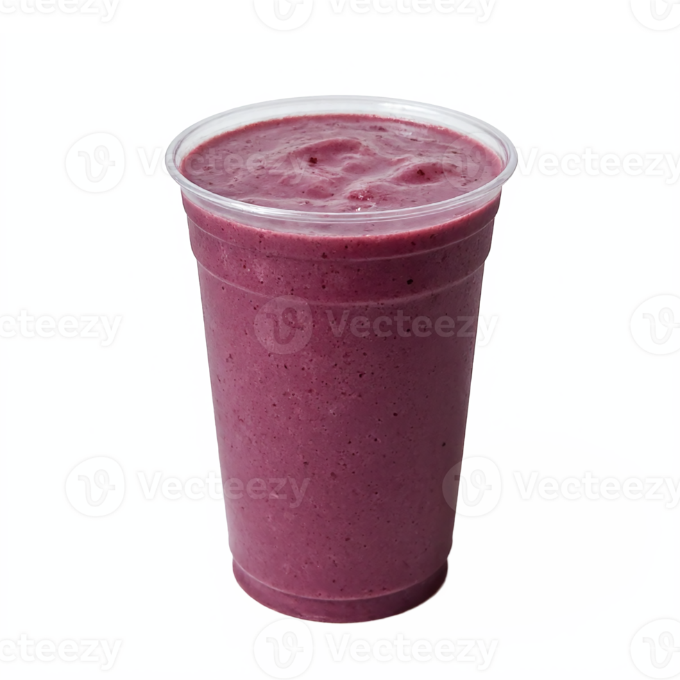 Purple Berry Smoothie Healthy Drink in Clear Plastic Cup with Transparent Background Clipping Path png