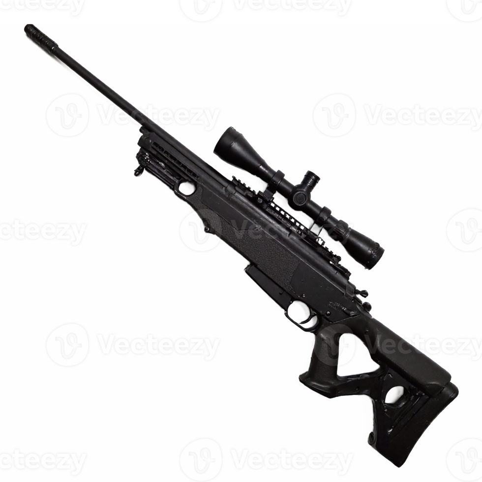 Black Tactical Sniper Rifle with Scope Isolated on Transparent Background Clipping Path png
